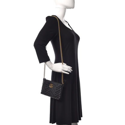 Gucci Calfskin Matelasse Mini GG Marmont Chain Bag Black 2 of 11