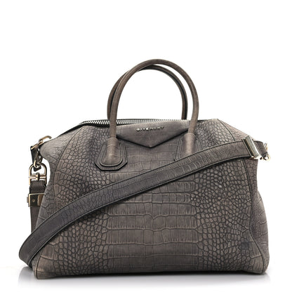 Givenchy Nubuck Crocodile Embossed Medium Antigona Washed Black 1 of 8