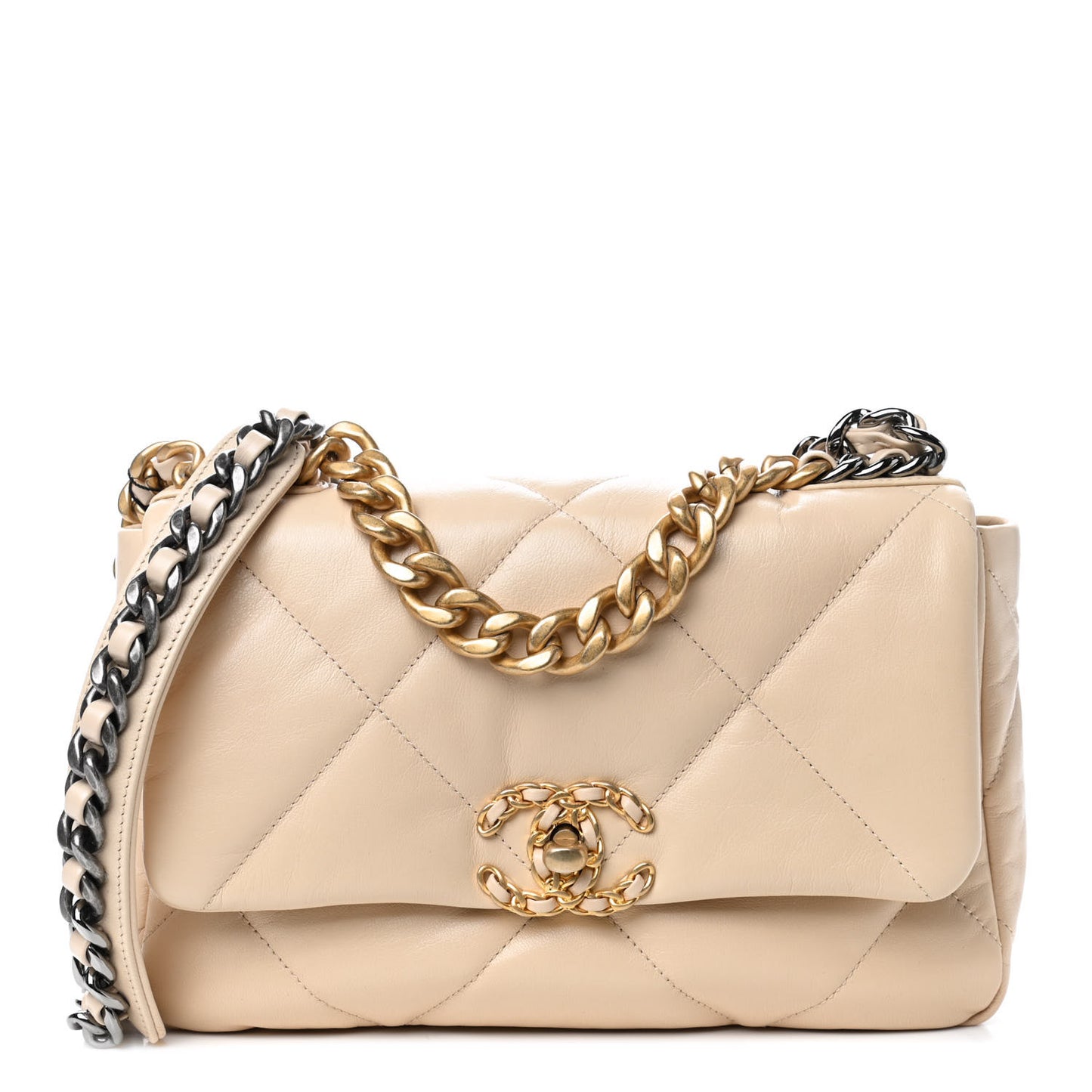 Goatskin Quilted Medium Chanel 19 Flap Beige