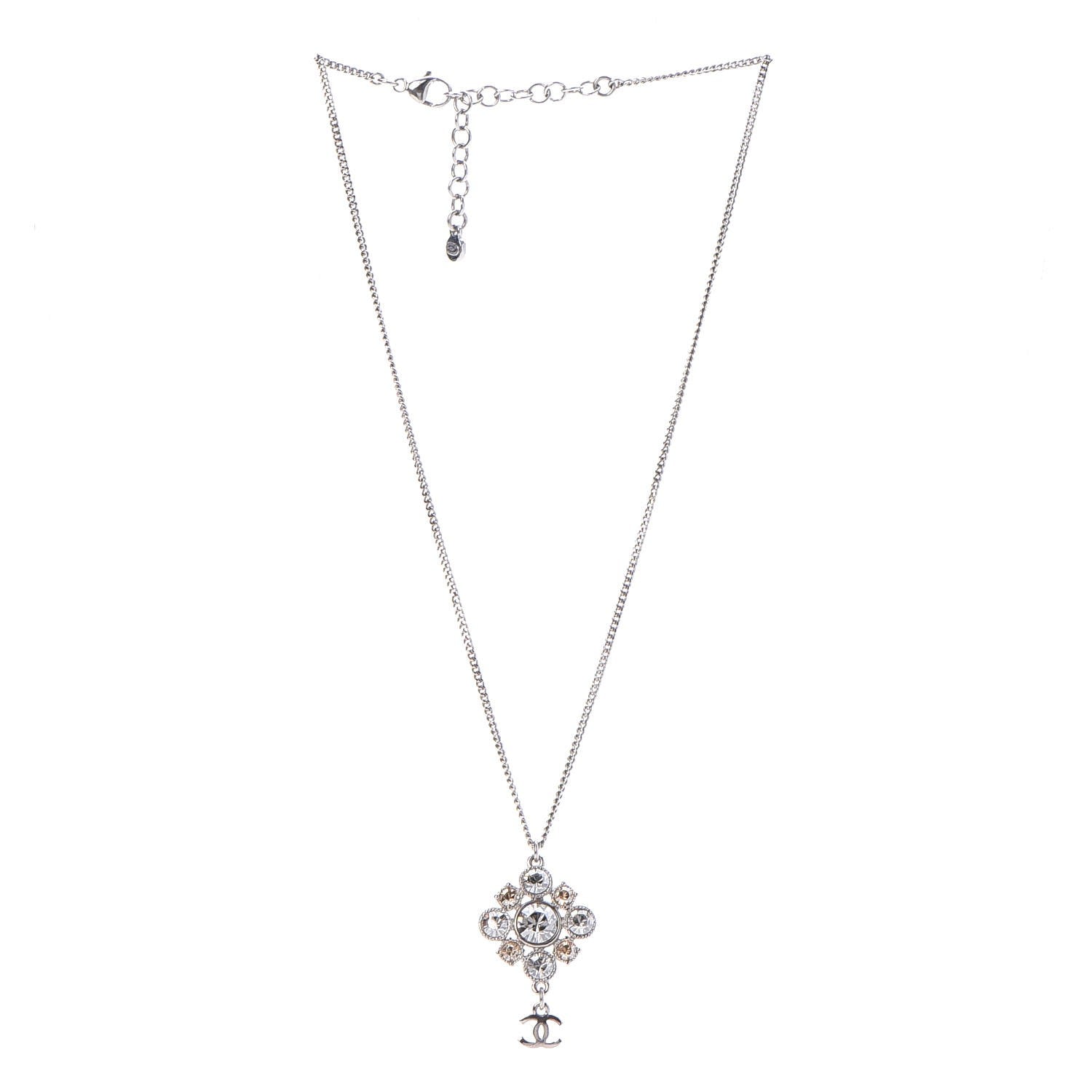 Chanel Crystal CC Necklace Silver 3 of 7