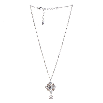 Chanel Crystal CC Necklace Silver 3 of 7