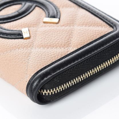 Chanel Caviar Quilted Small Filigree Zip Around Wallet Beige Black 6 of 15