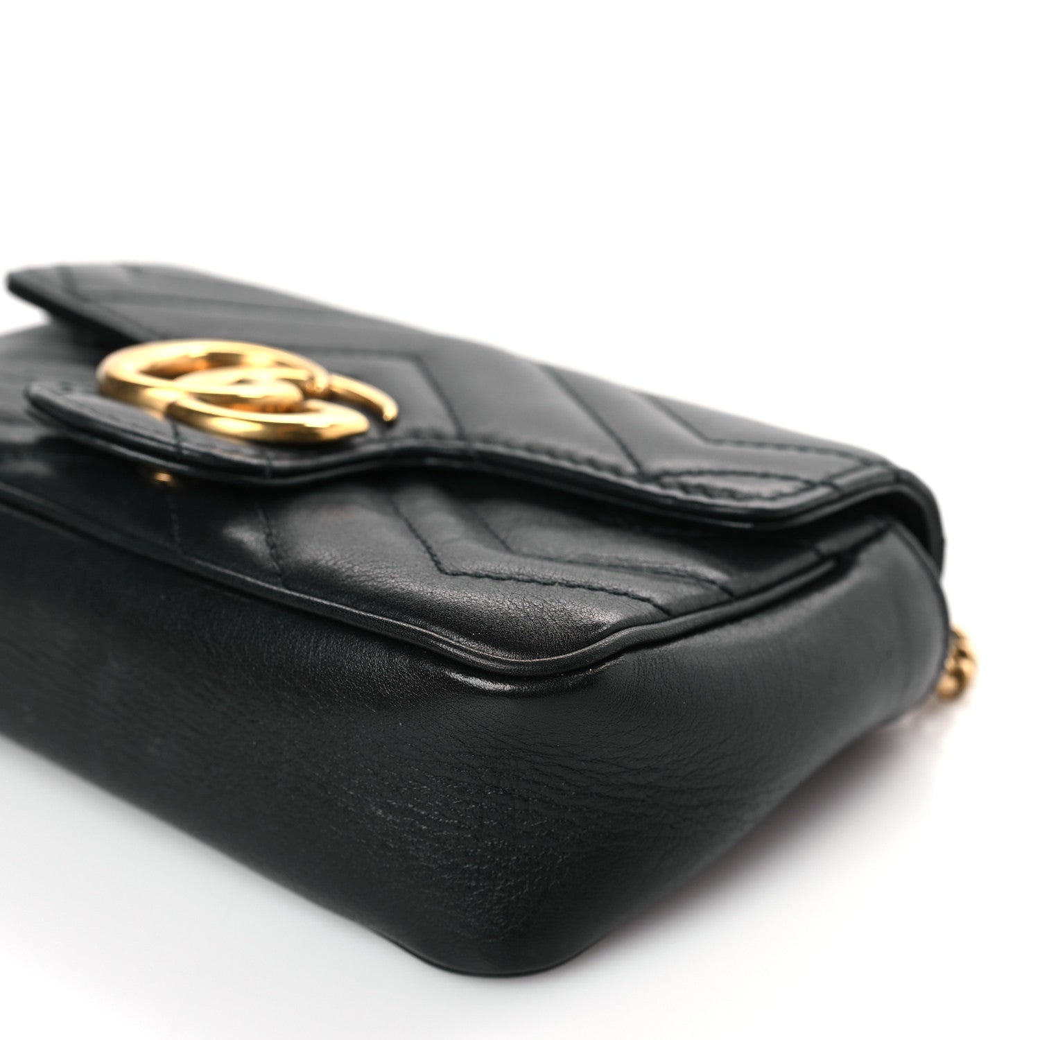 Gucci Calfskin Matelasse Super Mini GG Marmont Shoulder Bag Black 9 of 10
