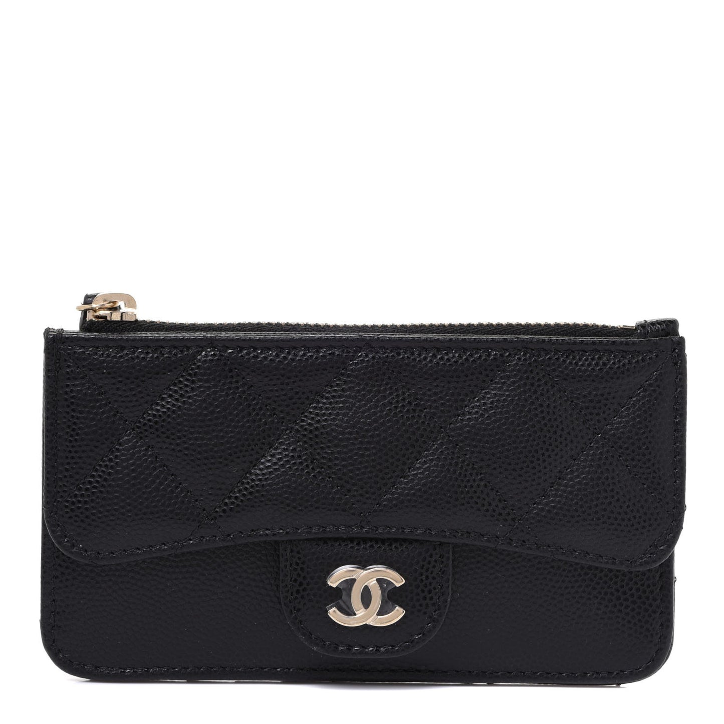 Caviar Quilted Flap Zip Card Holder Black