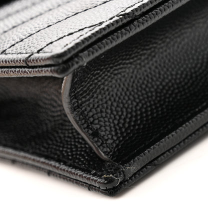 Saint Laurent Grain De Poudre Matelasse Chevron Monogram Envelope Chain Wallet Black 12 of 14
