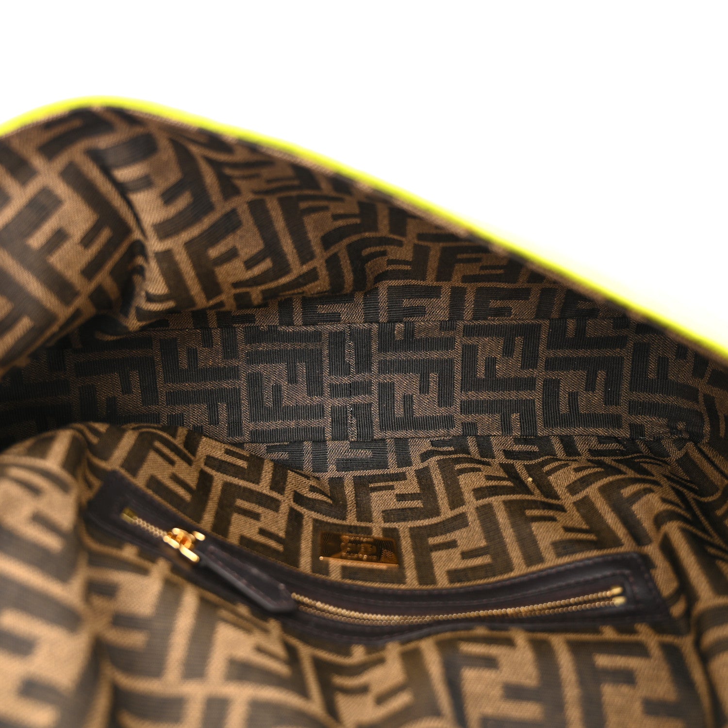 Fendi Fabric Jacquard FF 1974 Large Baguette Tobacco Moro Giallo Fluo 5 of 10
