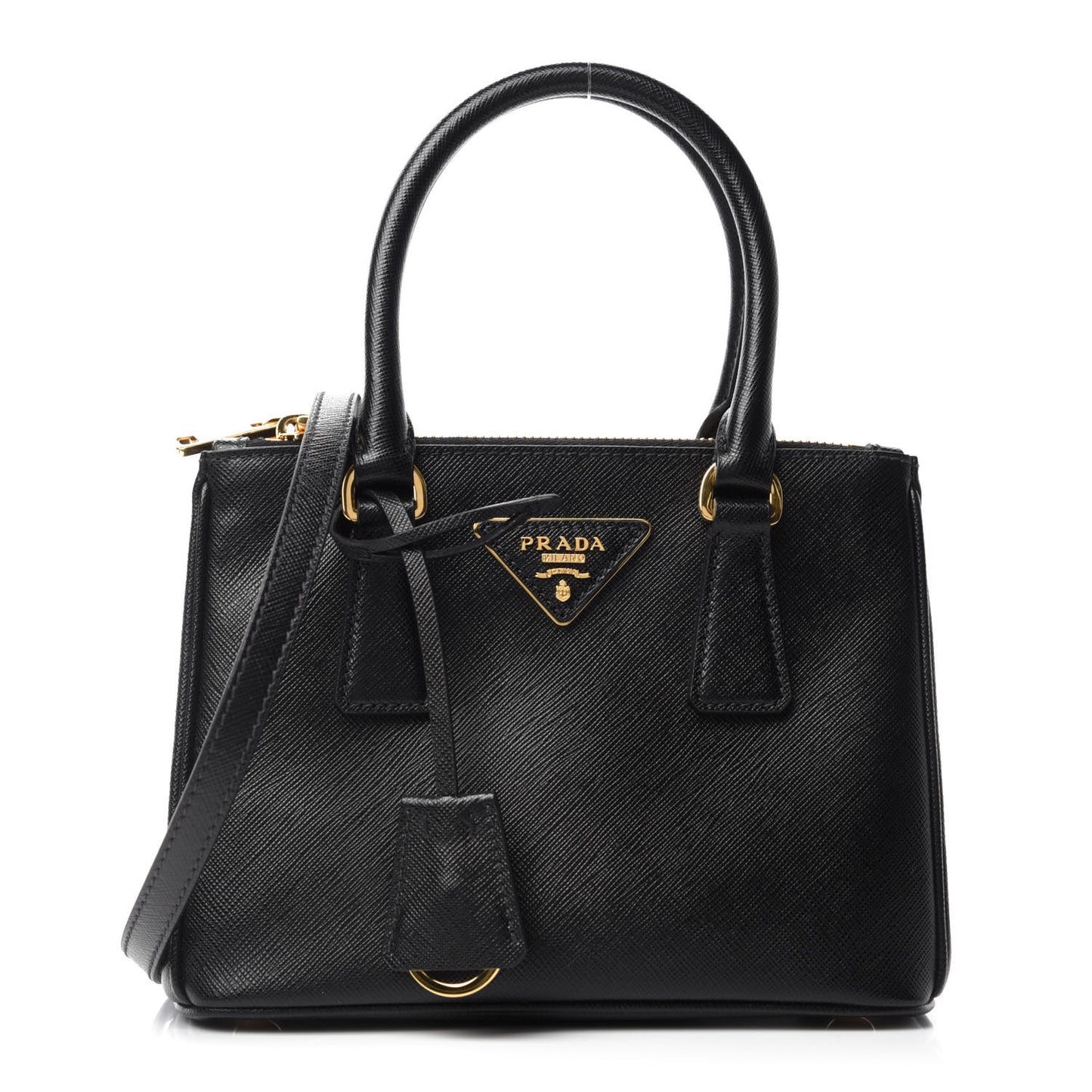 Saffiano Lux Mini Galleria Double Zip Tote Black