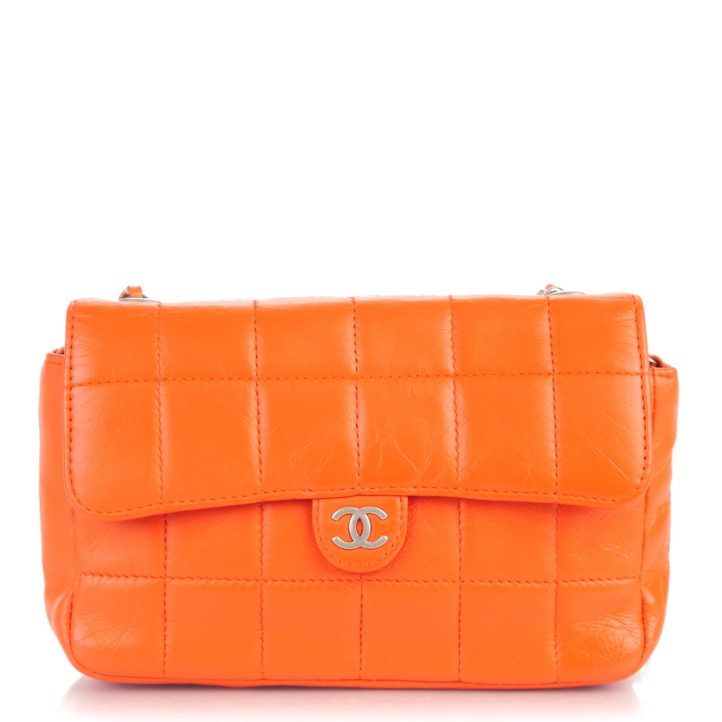 Lambskin Square Stitched Mini Convertible Flap Belt Orange