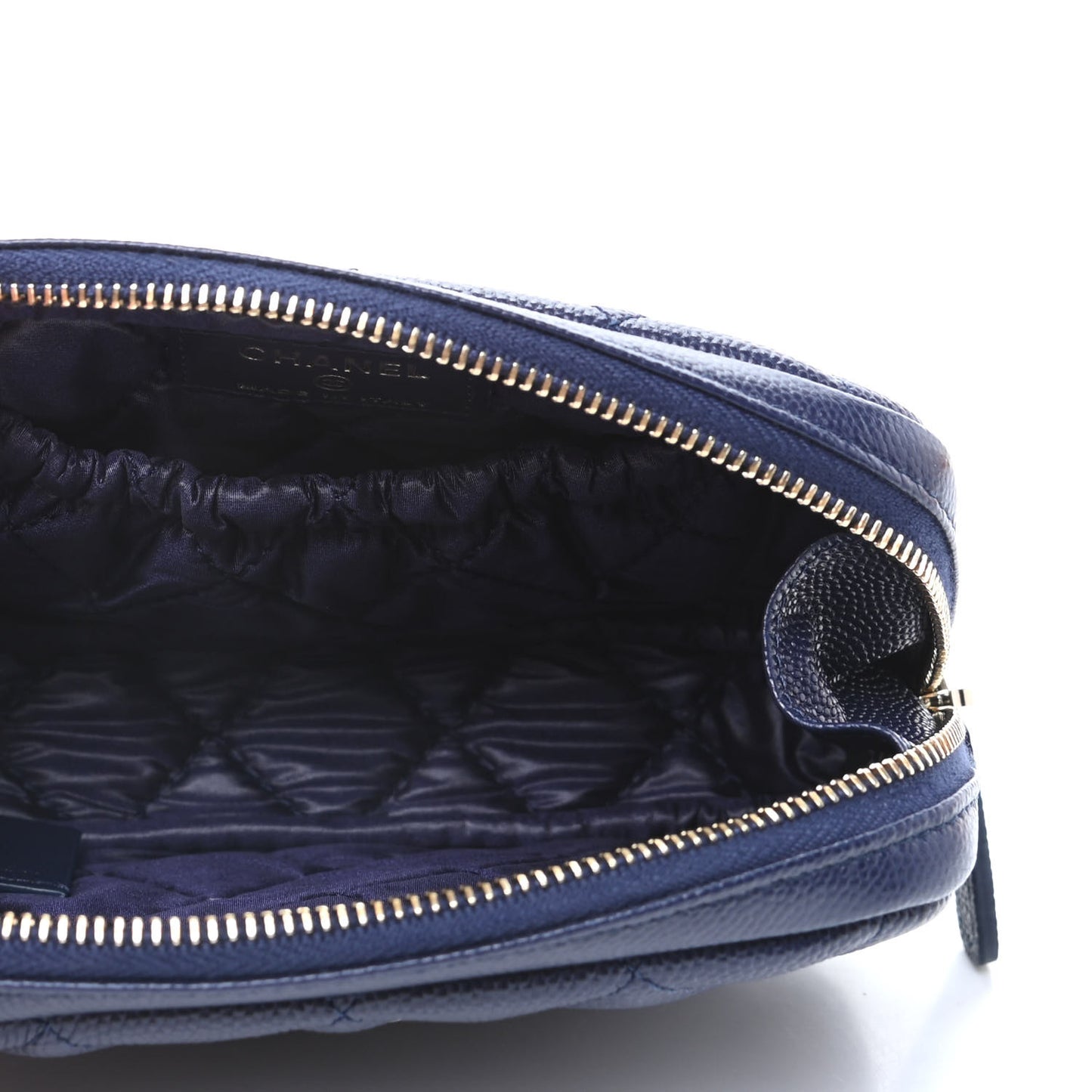 Caviar Quilted Small Curvy Pouch Cosmetic Case Navy