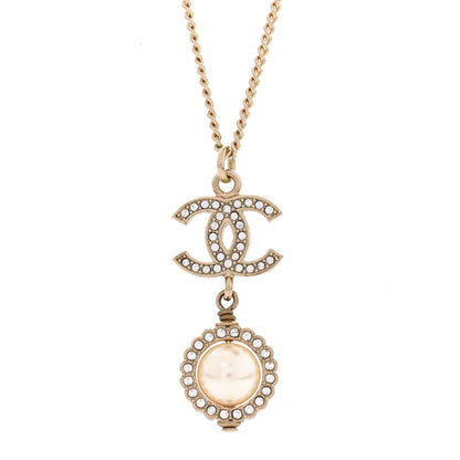 Chanel Crystal Pearl CC Lace Camellia Necklace Gold 4 of 6