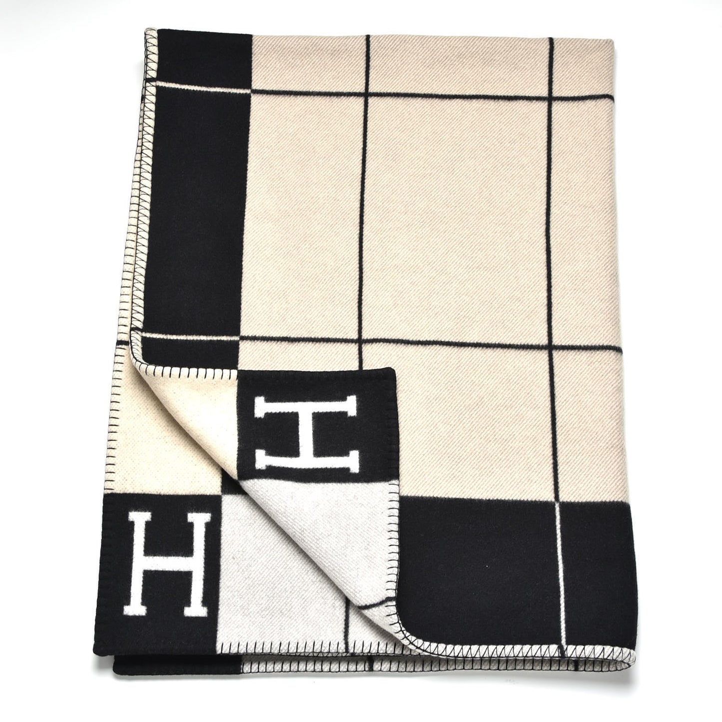 Wool Cashmere Avalon III Blanket Ecru Black