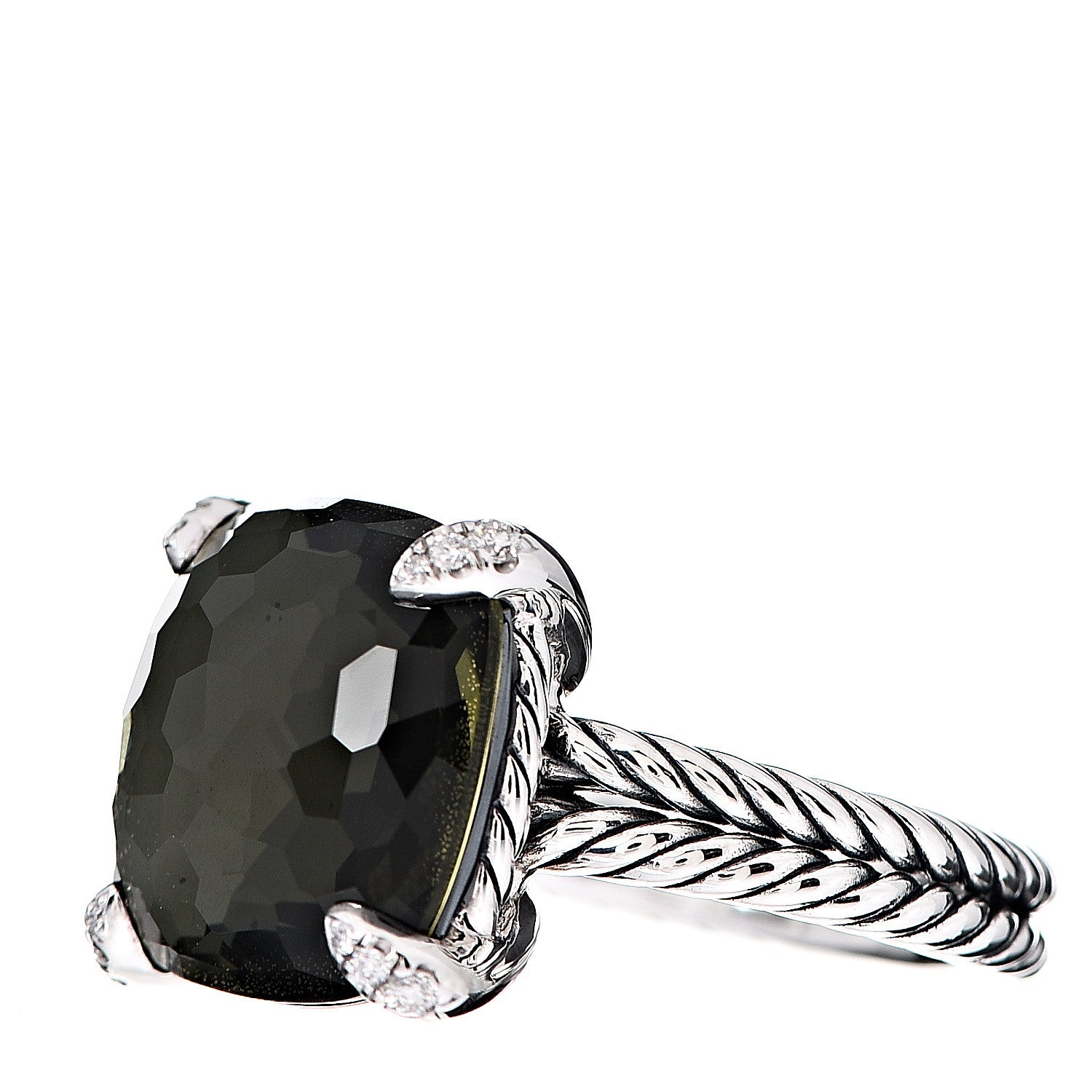 David Yurman Sterling Silver Diamond Green Orchid 14mm Chatelaine Ring 54 7 2 of 5