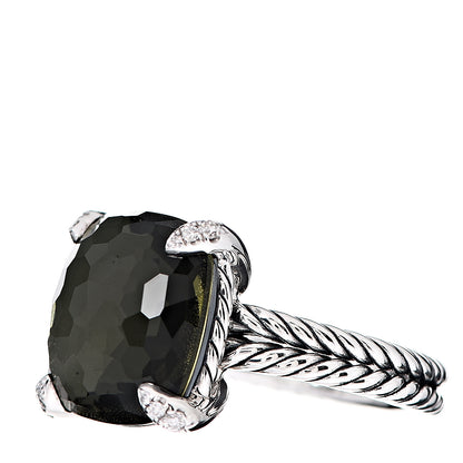David Yurman Sterling Silver Diamond Green Orchid 14mm Chatelaine Ring 54 7 2 of 5