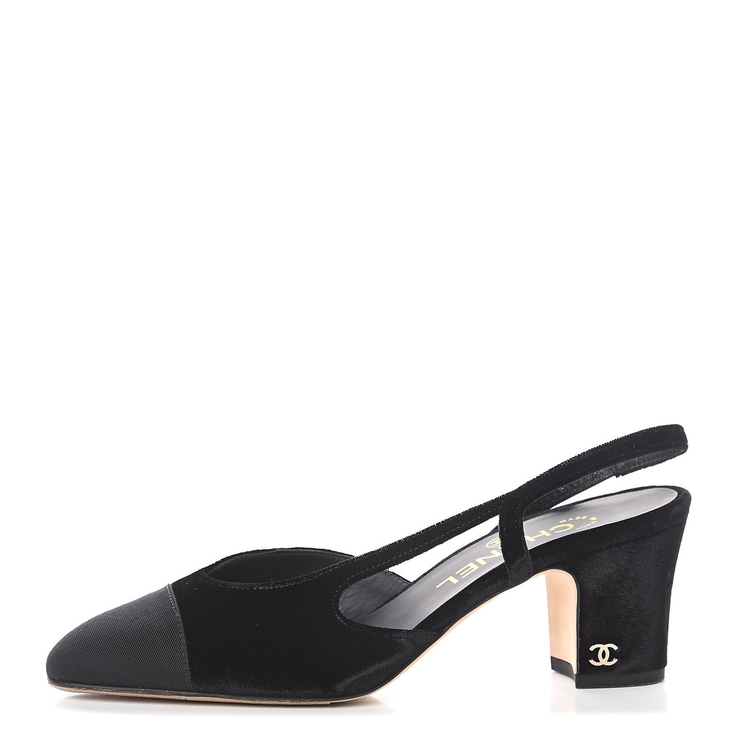 Velvet Grosgrain Cap Toe CC Slingback Pumps 36.5 Black