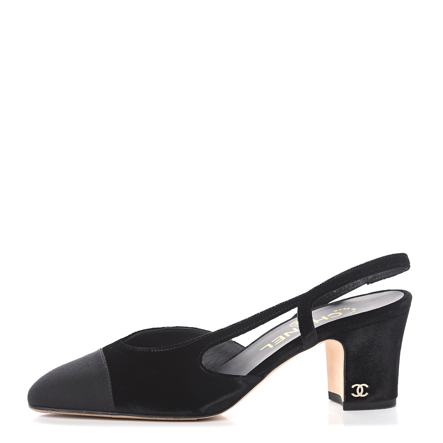 Chanel Velvet Grosgrain Cap Toe CC Slingback Pumps 36.5 Black 1 of 7