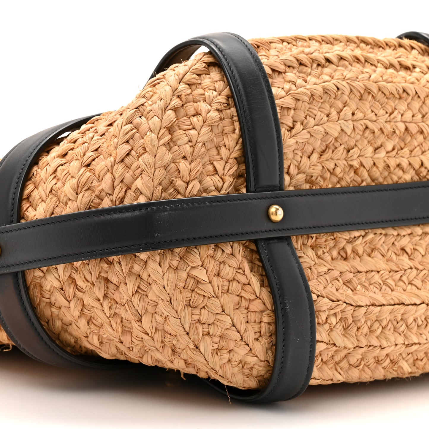 Raffia Calfskin Caged Tote Naturale Black