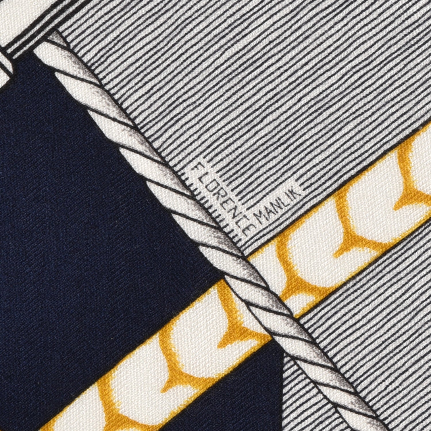 Hermes Cashmere Silk Parcours Sans Faute Shawl 140 Marine White Gold 3 of 4