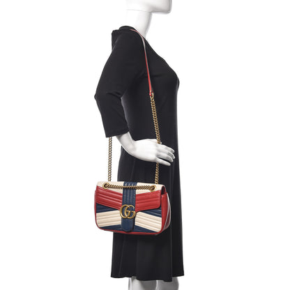 Gucci Calfskin Matelasse Tri-Color Small GG Marmont Shoulder Bag Red White Blue 2 of 12