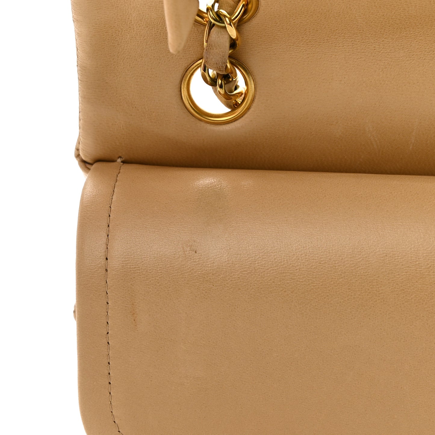 Lambskin Quilted Medium Double Flap Beige