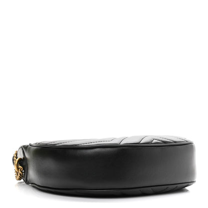 Gucci Calfskin Matelasse Chevron Mini GG Marmont Half Moon Hobo Black 3 of 10