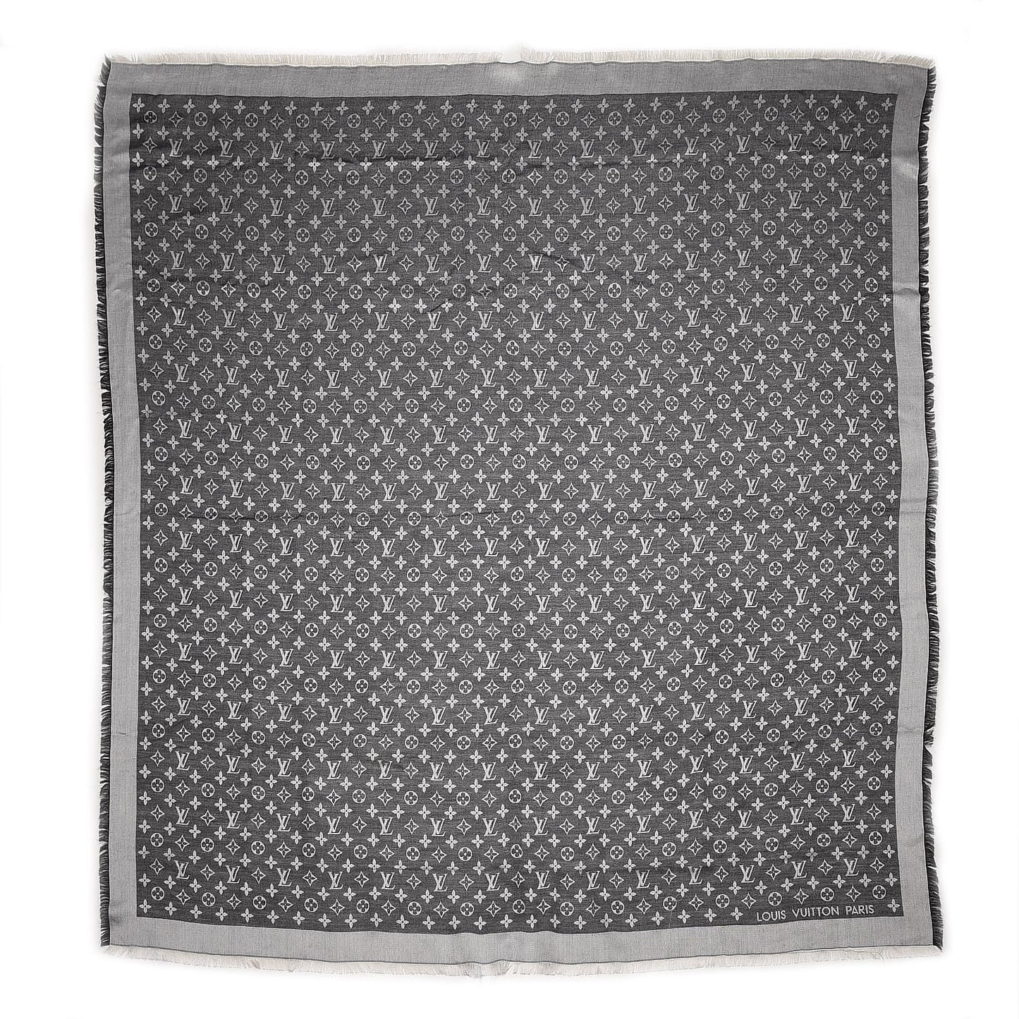 Wool Silk Monogram Denim Shawl Black