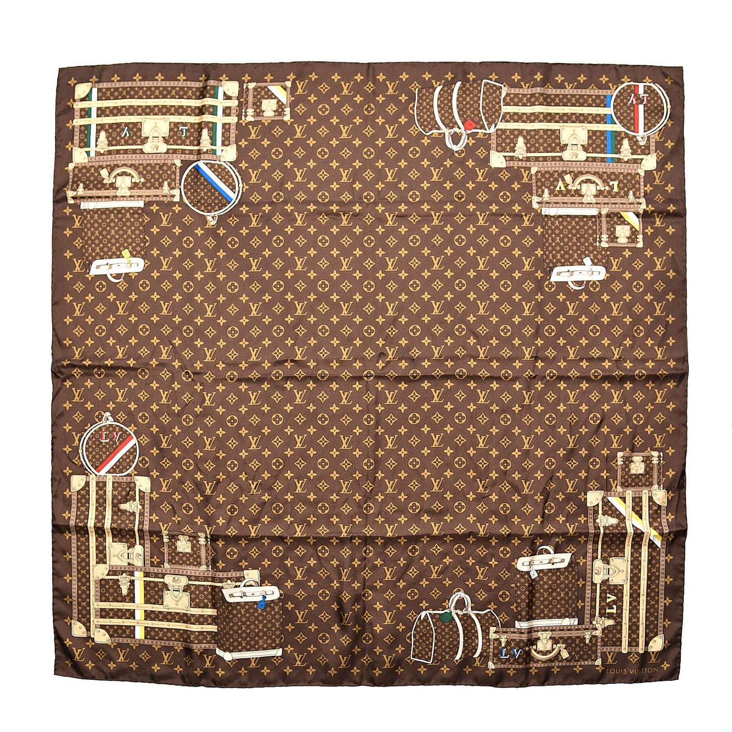 Silk Monogram Trunks Square Scarf Marroon