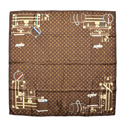 Louis Vuitton Silk Monogram Trunks Square Scarf Marroon 1 of 4