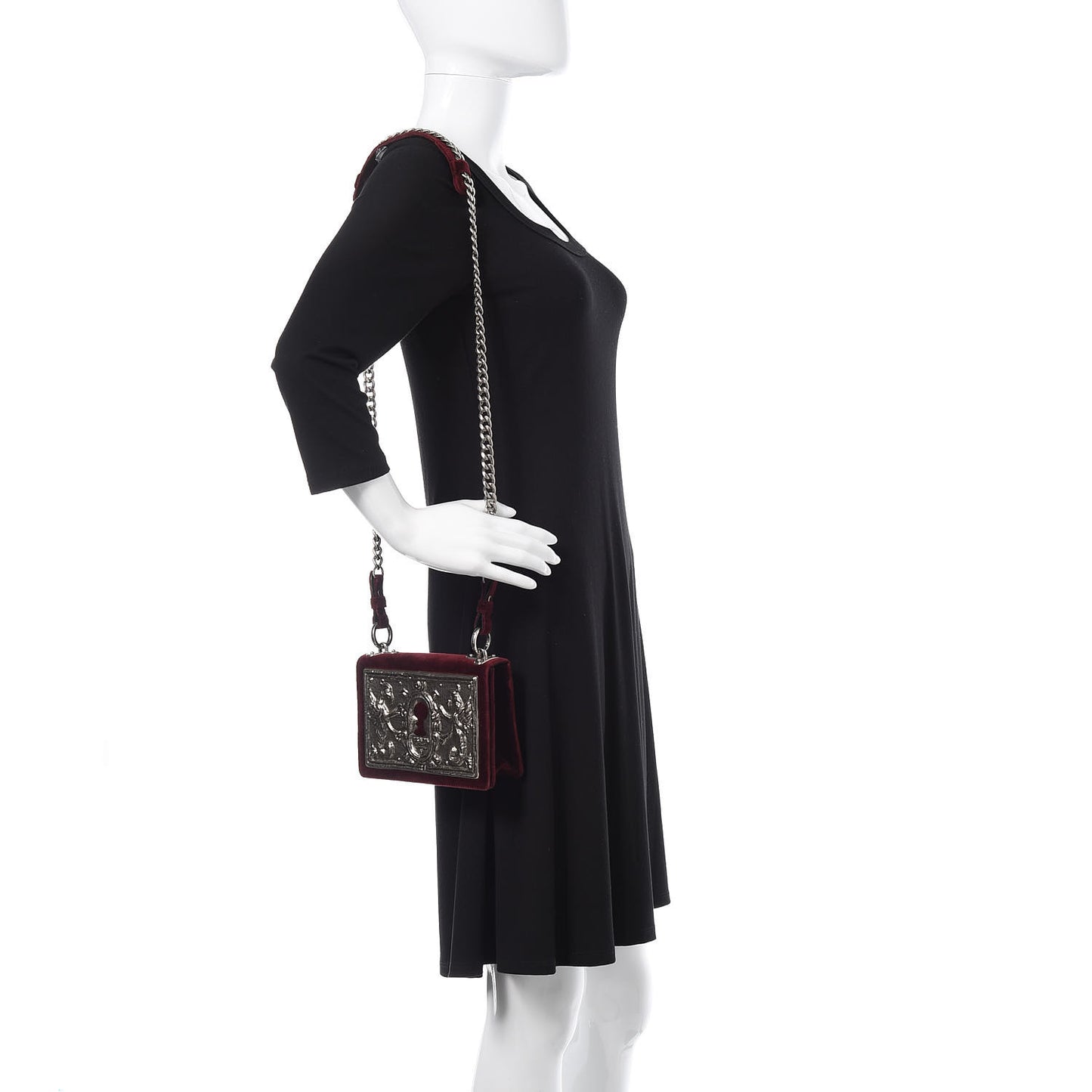 Velluto Cahier Lock Trunk Crossbody Bag Cherry