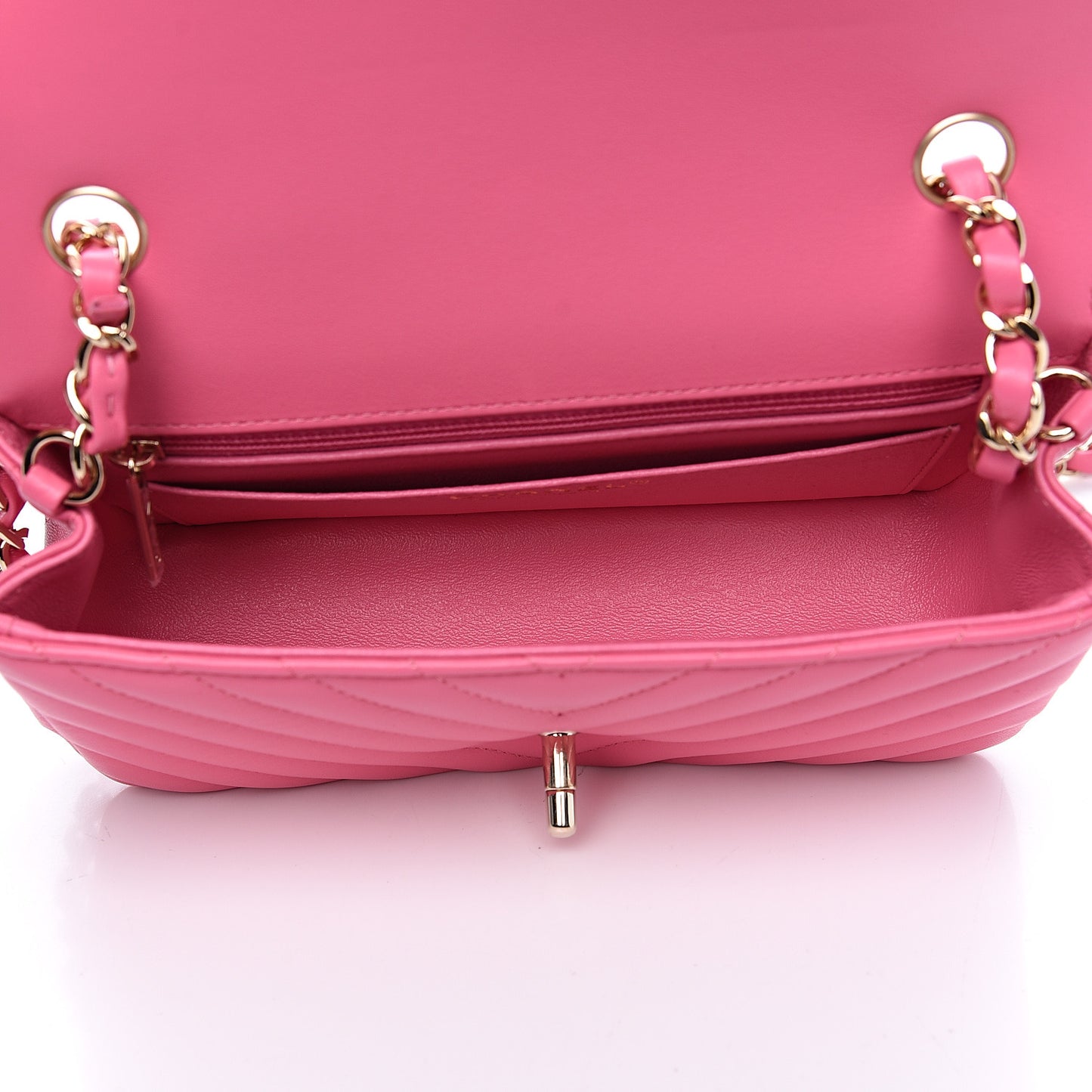 Lambskin Chevron Quilted Mini Rectangular Flap Pink