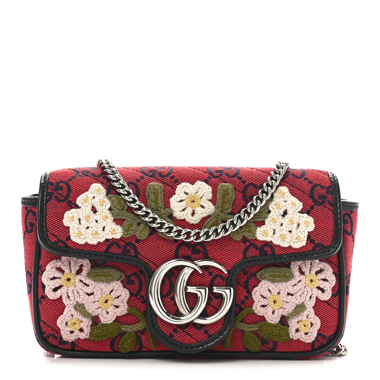 Monogram Multicolor Matelasse Diagonal Floral Embroidered Super Mini GG Marmont Shoulder Bag Red Blue Multicolor