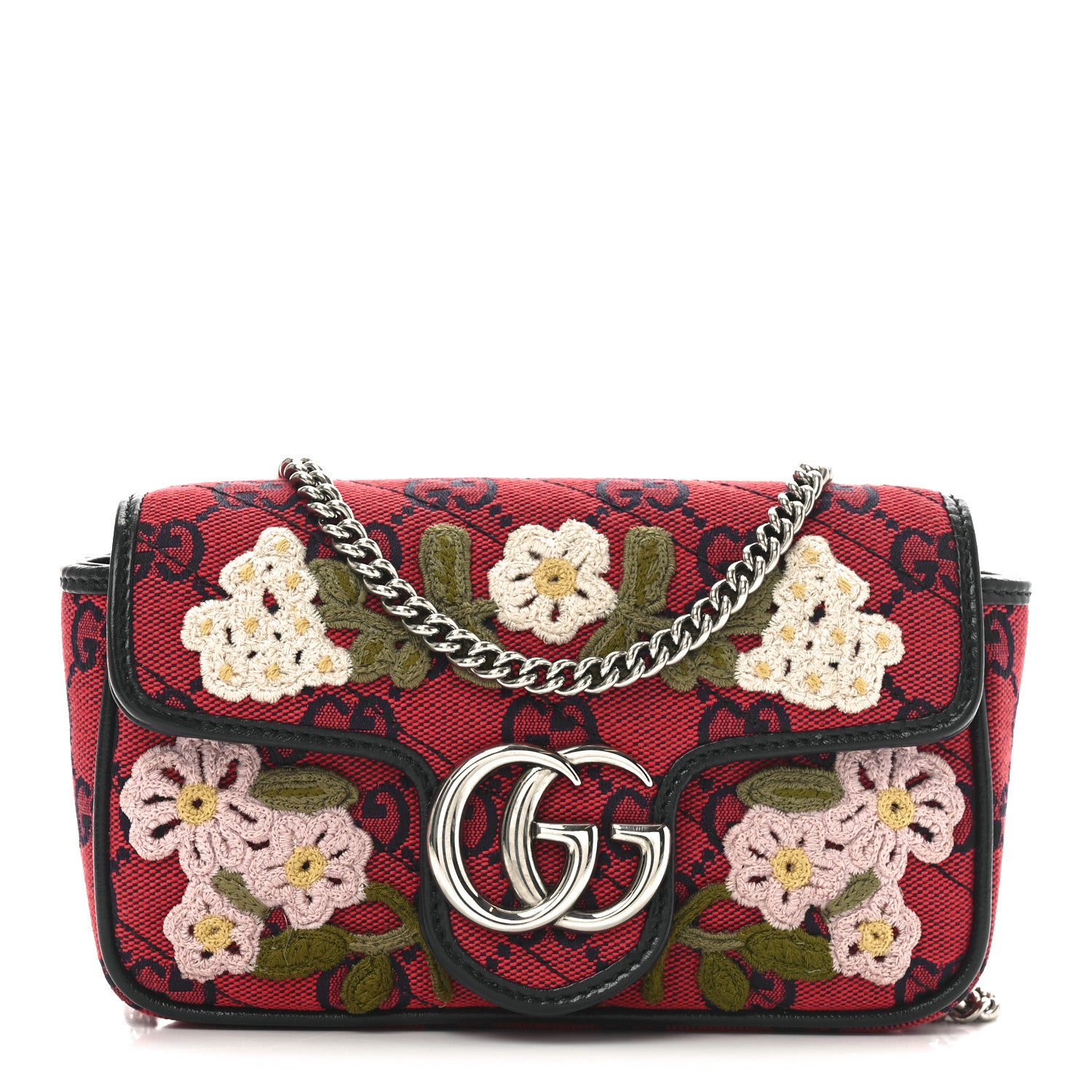 Gucci Monogram Multicolor Matelasse Diagonal Floral Embroidered Super Mini GG Marmont Shoulder Bag Red Blue Multicolor 1 of 10