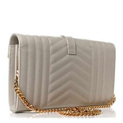 Saint Laurent Grain De Poudre Mixed Matelasse Triquilt Monogram Chain Wallet Crema Soft 3 of 12