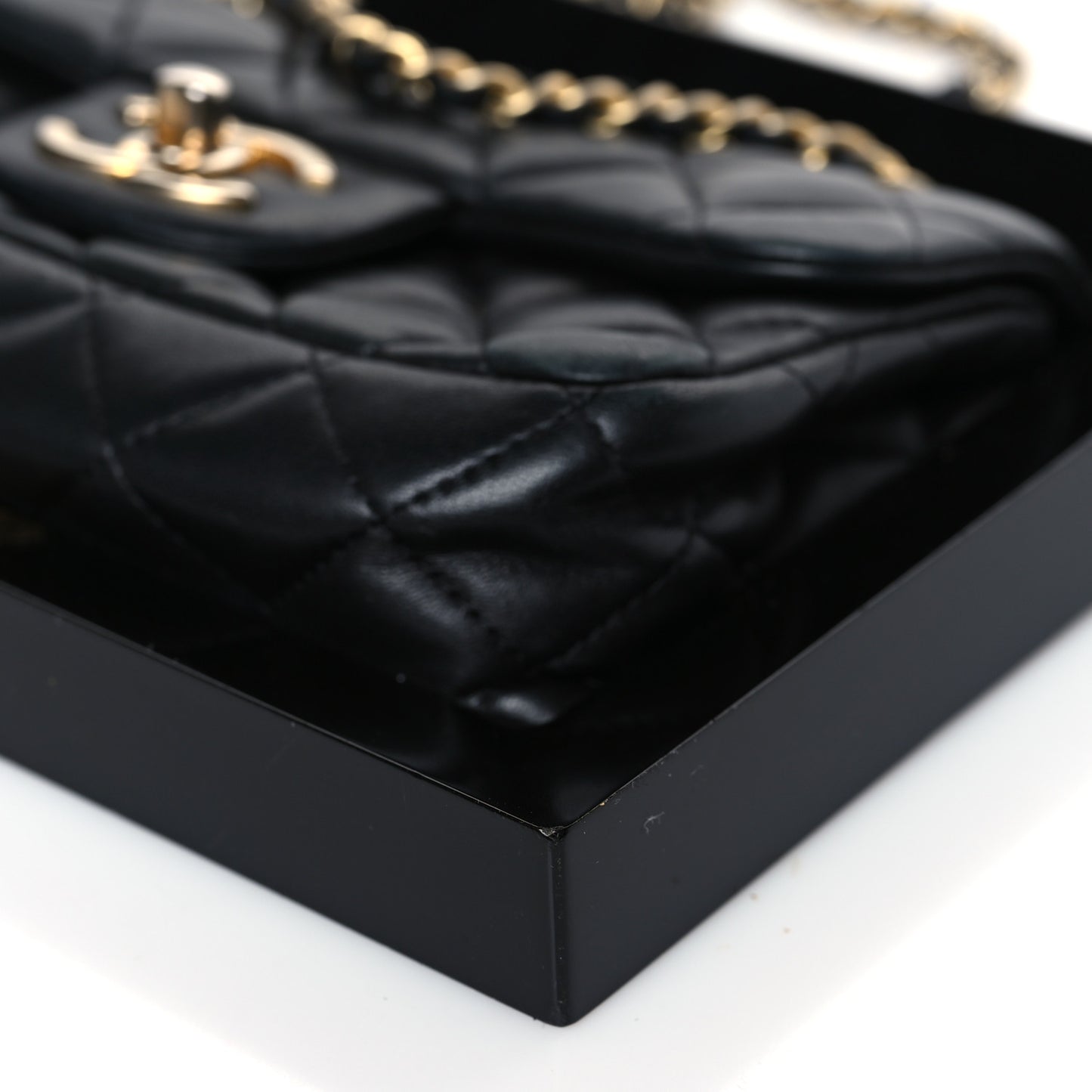 Plexiglass Lambskin Framed Flap Bag Clutch Black