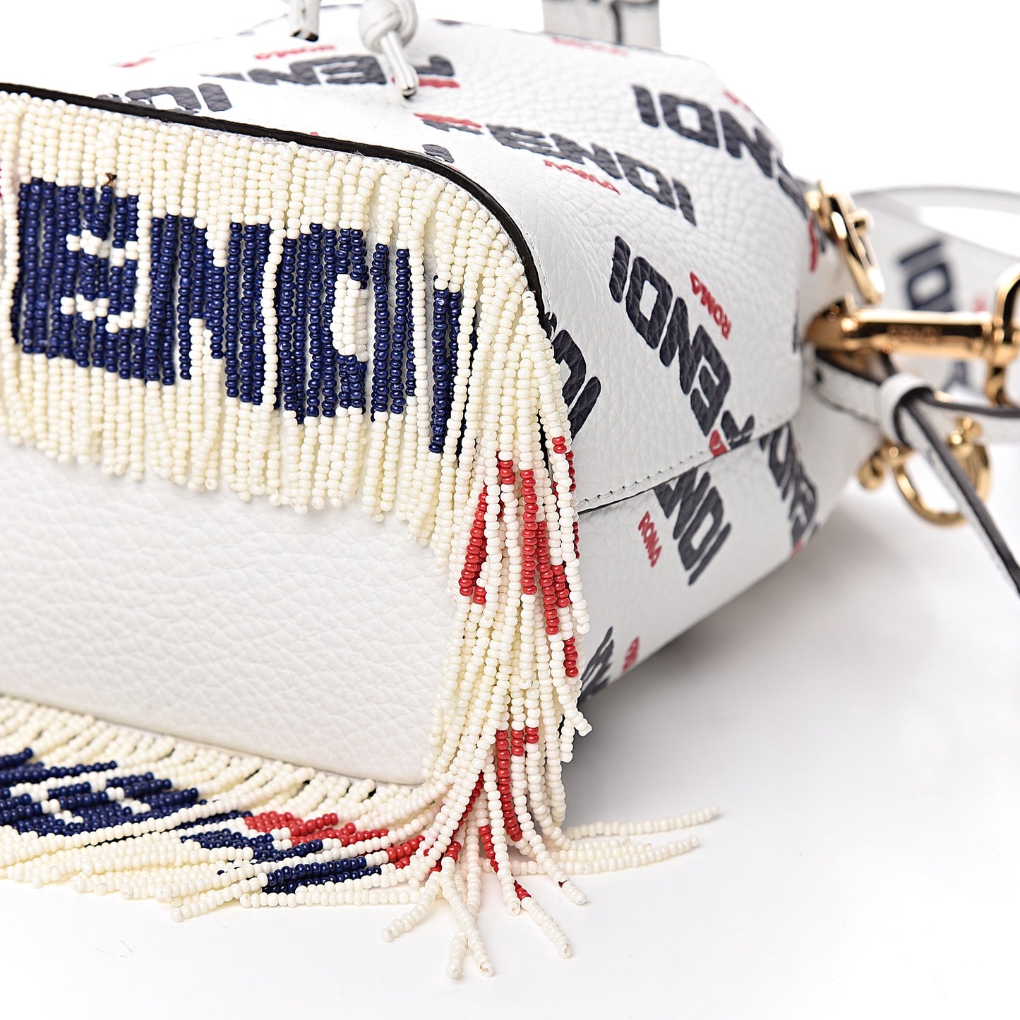X FILA Calfskin F is Fendi Mania Fringe Mini Mon Tresor Bucket Bag White