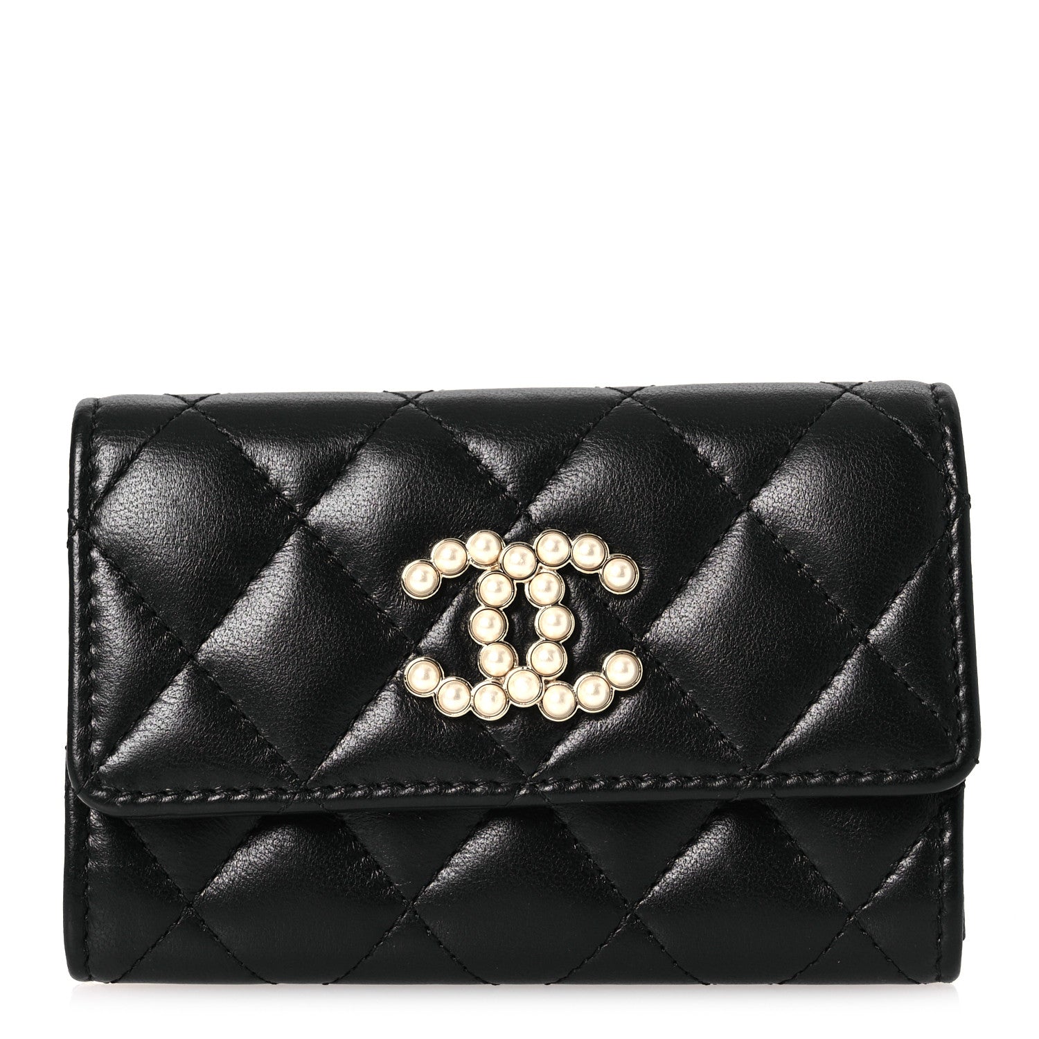 Chanel Lambskin Quilted Pearl CC Chanel Flap Card Holder Black 1 of 10