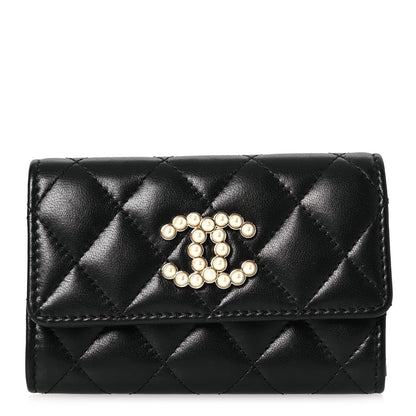 Chanel Lambskin Quilted Pearl CC Chanel Flap Card Holder Black 1 of 10