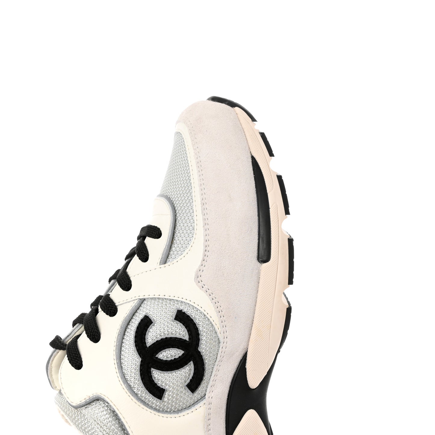 Mesh Suede Calfskin Womens CC Sneakers 41 White Silver Light Grey
