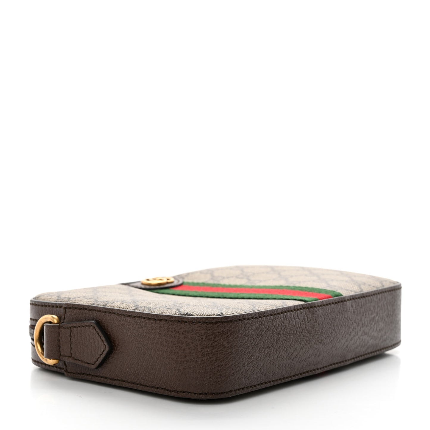 GG Supreme Monogram Textured Dollar Calfskin Web Ophidia Wristlet Shoulder Bag Beige Ebony New Acero