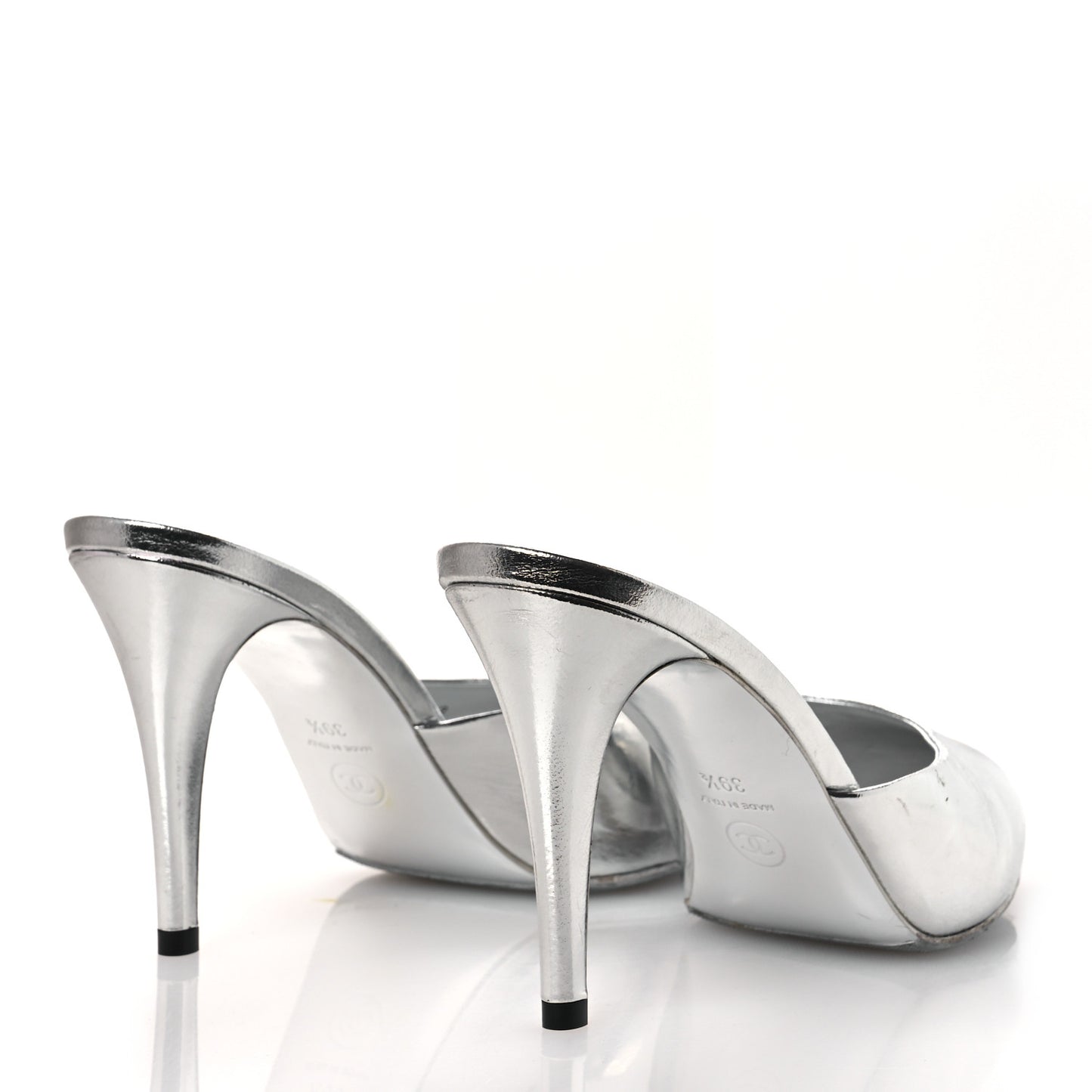 Metallic Goatskin CC Mules 39.5 Silver