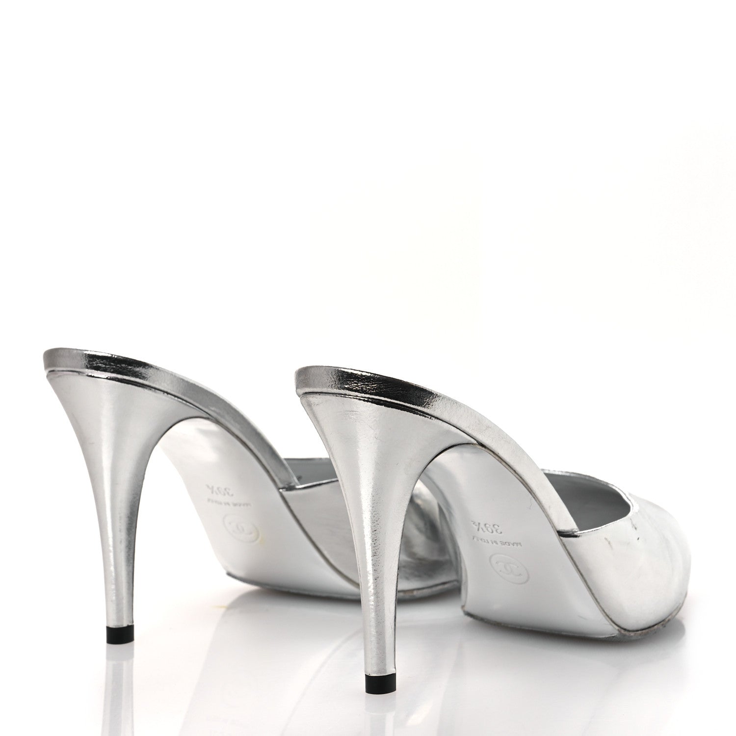 Chanel Metallic Goatskin CC Mules 39.5 Silver 5 of 12