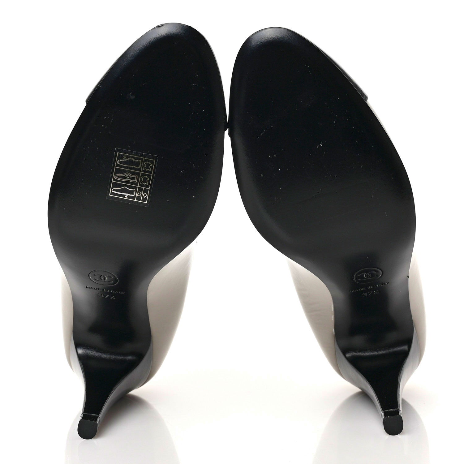 Chanel Shiny Goatskin Cap Toe Mary Jane Pumps 37.5 Black Dark Grey 5 of 8