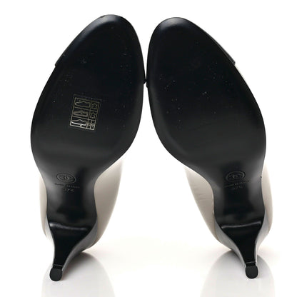 Chanel Shiny Goatskin Cap Toe Mary Jane Pumps 37.5 Black Dark Grey 5 of 8