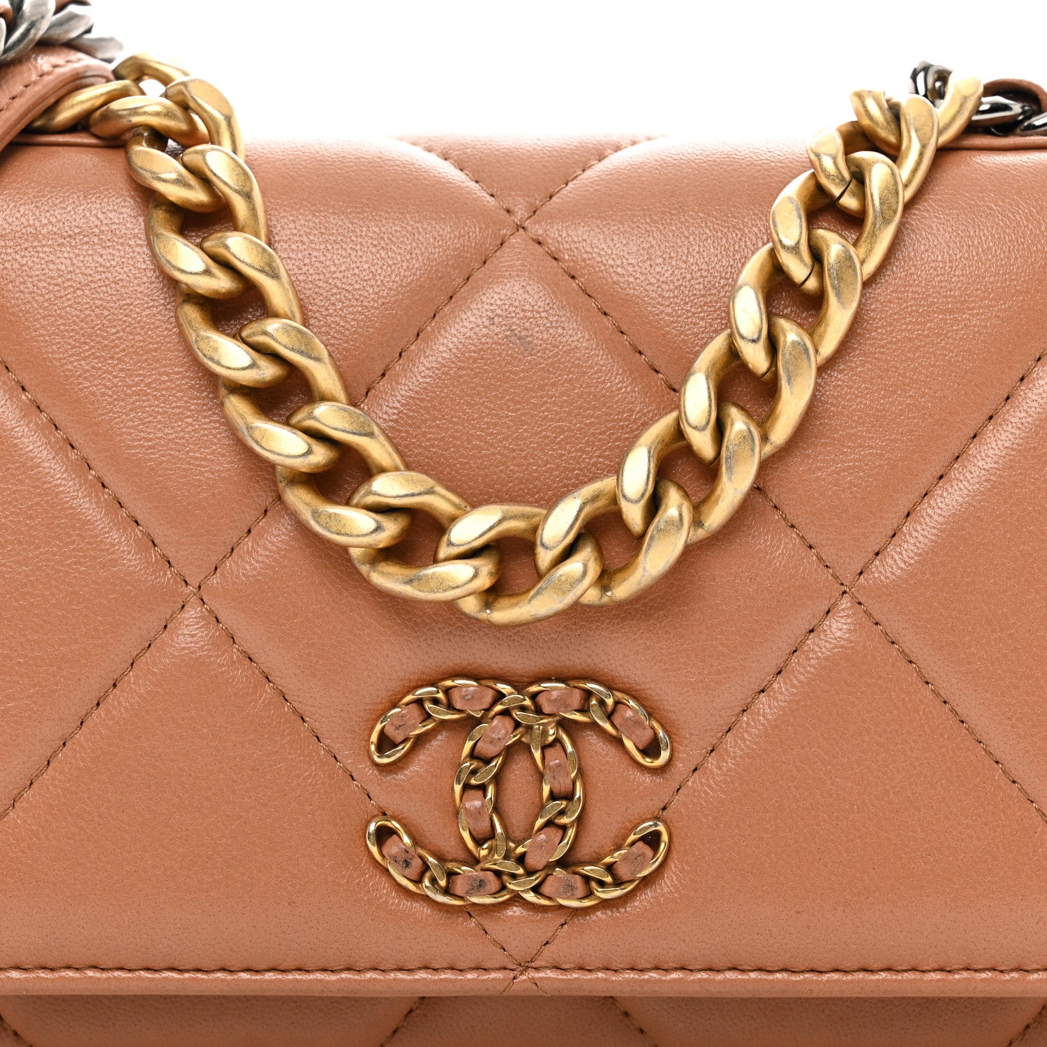 Chanel Lambskin Quilted Chanel 19 Wallet On Chain WOC Brown 5 of 14