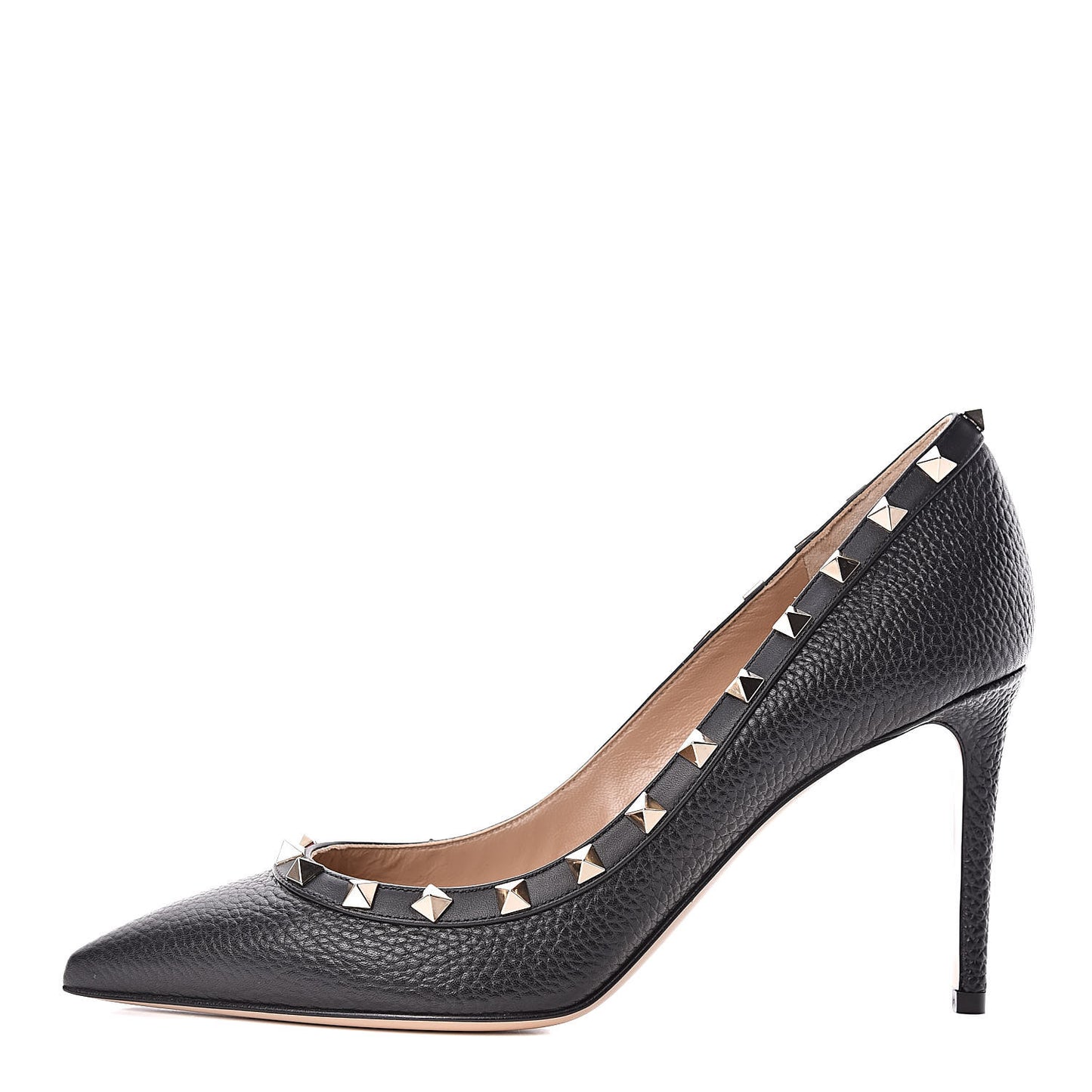 Pebbled Calfskin Rockstud 85mm Pumps 40 Black