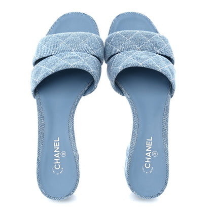 Chanel Denim Quilted Mules 38 Blue 2 of 10