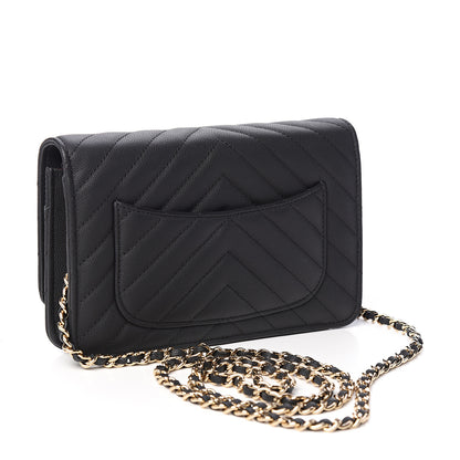 Chanel Caviar Chevron Quilted Wallet On Chain WOC Black 2 of 11