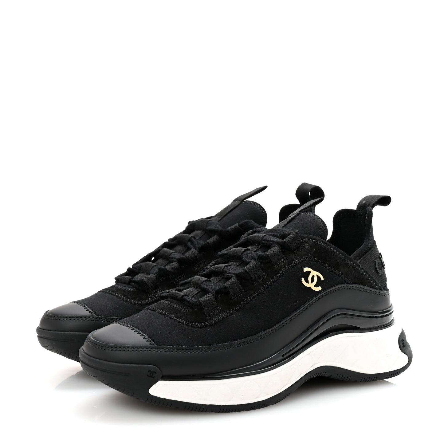 Velvet Calfskin Mixed Fibers CC Sneakers 35.5 Black