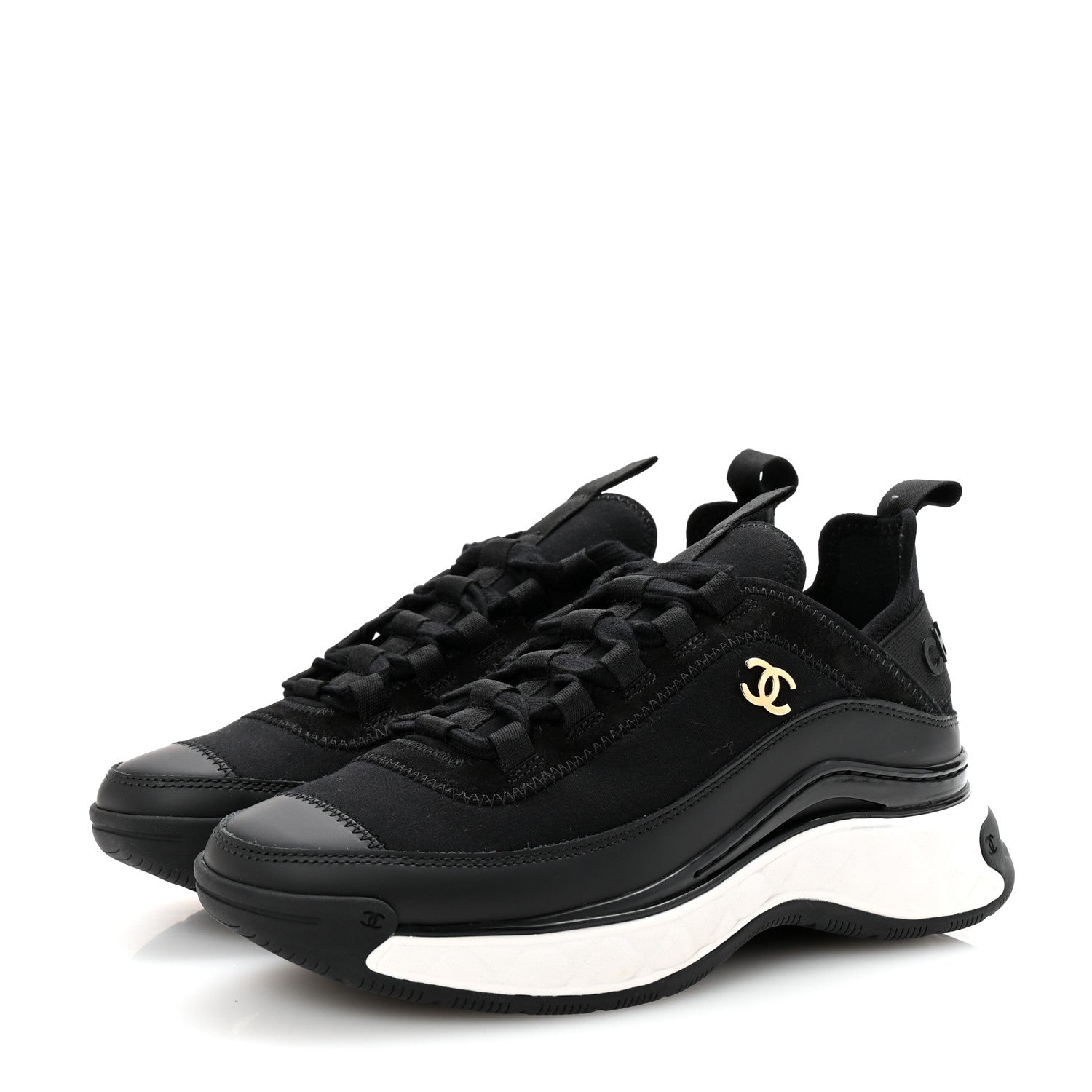 Chanel Velvet Calfskin Mixed Fibers CC Sneakers 35.5 Black 4 of 10