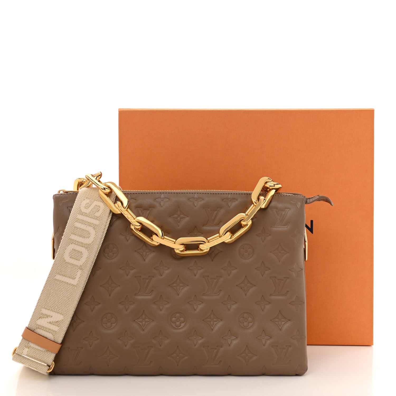 Louis Vuitton Lambskin Embossed Monogram Coussin MM Taupe 11 of 11