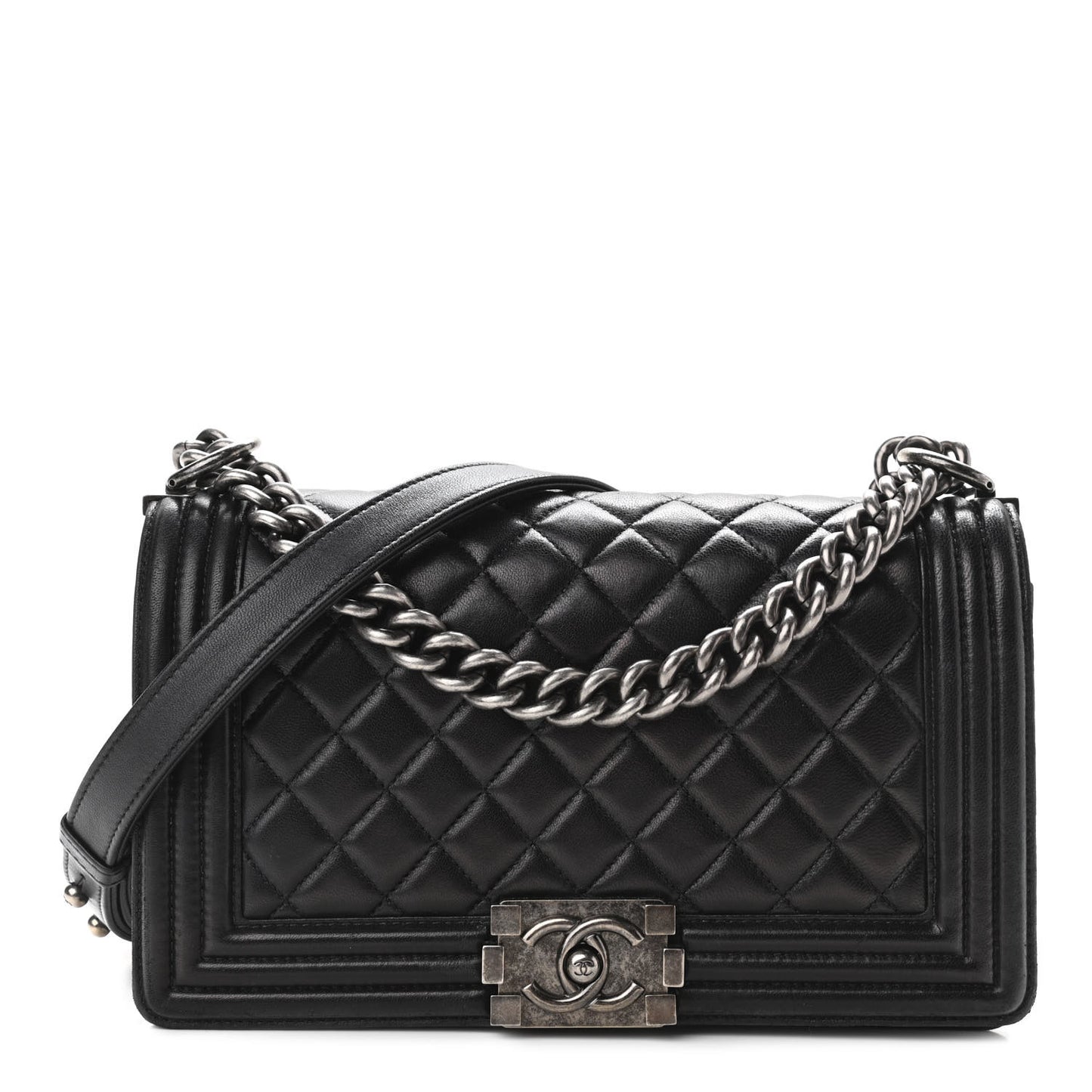 Lambskin Quilted Medium Boy Flap Black